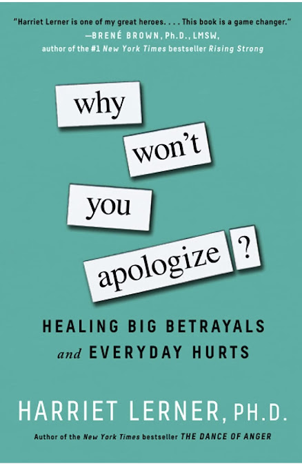 Teal book cover of 'Why Won't You Apologize?' by Harriet Lerner with white text blocks.