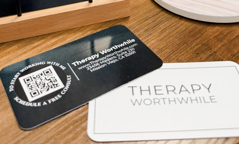 Zoomed in on Therapy Worthwhile team business cards