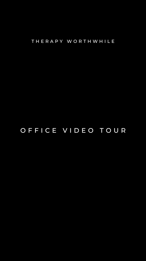 Black and navy blue cover page that reads "Therapy Worthwhile Office Video Tour"